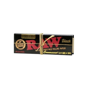 Бумага для самокруток RAW Black Ultra Thin Connoisseur 1¼ + Tips