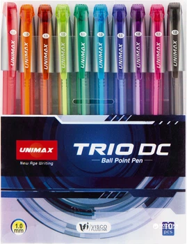 Набор шариковых ручек Unimax Trio-DC ассорти 10 цветов чернил 1 мм 10 цветов корпуса одноразовая (UX-108-20)