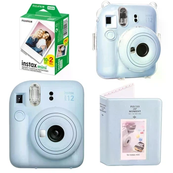 Набор камера Fujifilm Instax Mini 12, Фотобумага 20шт, Прозрачный чехол, Фотоальбом 64 фото Голубой (Подарочная упаковка)