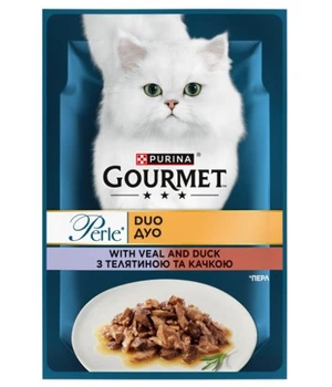 ПАК Вологий корм для кішок Gourmet Perle Duo з телятиною та качкою 26 шт по 85 г