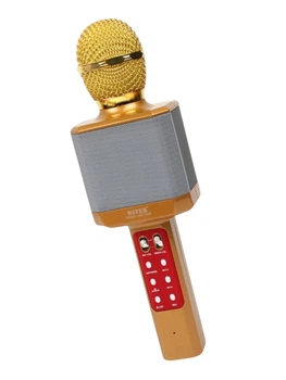 Мікрофон-караоке бездротовий WSTER WS-1828 радіо FM c LED підсвічуванням Gold/Золотий