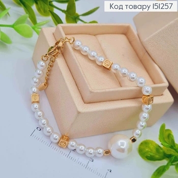 Браслет з Перлинок та квадратних Бусин, довж 17+3см, Xuping 18К