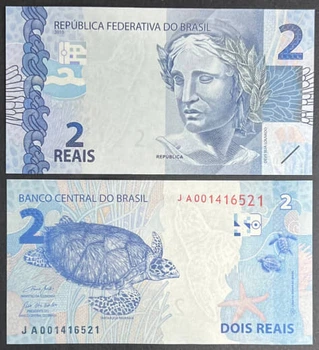 Банкнота Бразилия 2 реала 2010 г. UNC