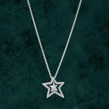 Серебряное ожерелье "Ассиметричная звезда из паве" Pandora (Пандора) 390020C01