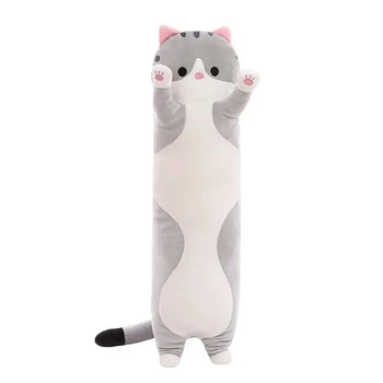 Подушка игрушка обнимашка кот батон серый 130см декоративный мягкий котик игрушка ростовая детская подушка-обнимашка