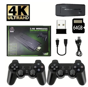 Игровая приставка Data Frog Game Stick с двумя беспроводными джойстиками, портативная консоль на 20000 игр для телевизора