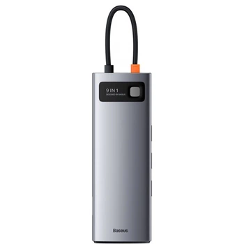 USB-хаб (концентратор) Baseus Metal Gleam Series 9-in-1 (Type-C to USB3.0*3, 4K HDMI, Type-C PD, TF, SD, VGA, RJ45) Gray, сірий (CAHUB-CU0G)