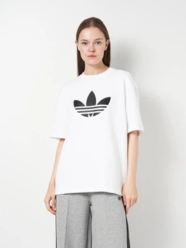 Футболка хлопковая оверсайз длинная женская Adidas Originals Adicolor Spacer Oversized Trefoil JV7226 M Белая (4068808270793)