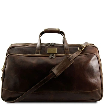 Кожаная дорожная сумка на колесах Tuscany Leather большая темно-коричневая сумка для путешествий чемодан на колесах (654472)