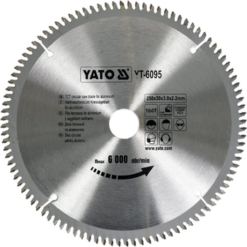 Tarcza widiowa YATO do aluminium 250 x 100 zębów x 30 mm (YT-6095)
