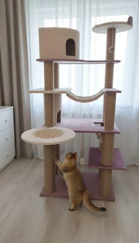 Большой игровой кошачий комплекс когтеточка домик для всех пород кошек и котов 195х80х60см молочно лиловый