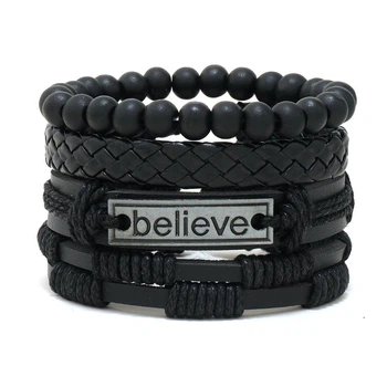 Комплект мужских браслетов (4 шт.) Believe черный