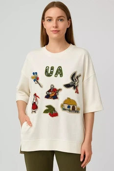 Женский свитшот oversize "Кобзар" с вышивкой и боковыми карманами Modna KAZKA MKNK5678 - Білий, 46/48