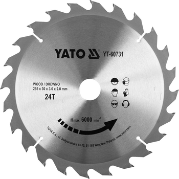 Tarcza widiowa do drewna YATO 255x30 mm 24 zęby do 6000 obr/min (YT-60731)