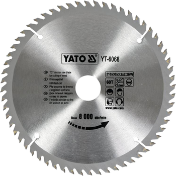 Tarcza widiowa do drewna YATO 210x30 mm 60 zębów do 8000 obr/min (YT-6068)