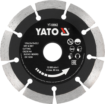Диск алмазний сегмент YATO 125x22.2 мм мокрий та сухий режими (YT-59962)