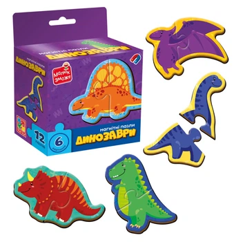 Пазли магнітні Vladi Toys "Динозаври" 6 пазлових картинок VT1733-01