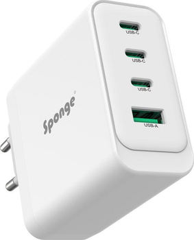 Ładowarka sieciowa Sponge Charger C4 GaN 1 x USB-A + 3 x USB-C 100 W White (703674402377)
