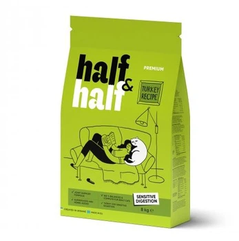 Корм сухий HalfHalf для котів із чутливим травленям з індичкою 8 кг