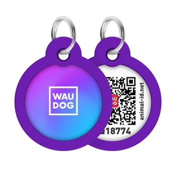Адресник для собак і котів WAUDOG Smart ID Градієнт фіолетовий, L, сталевий, круглий Ø30 мм, з QR-паспортом, арт. 230-4034