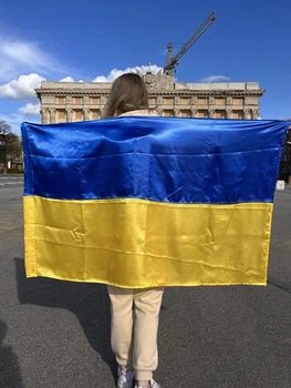 Прапор Україна державний великий 140х90 см атласний, яскравий з блиском, з кишенею під прапорну щоглу 782012