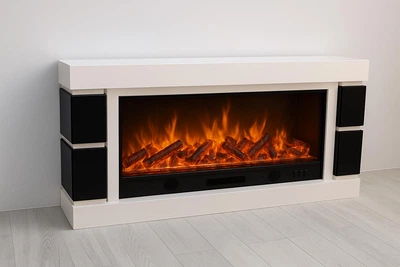 Електричний камін Logos Long 158 1500Вт Bluetooth звук потріскування дров White with black (10080146)