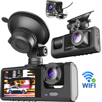 Автомобильный видеорегистратор с WiFi, 3 камеры Full HD 1080P с ночным видением и приложением