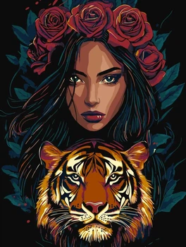 Картина по номерам Девушка с тигром 30*40 см Идейка KHO 8481