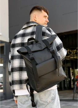 Чоловічий рюкзак Sambag ролл RollTop Milton чорний з клапаном