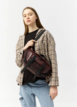 Велика шкіряна жіноча поясна сумка бананка Sambag DynamicDart марсала