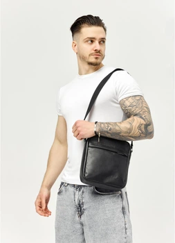 Чоловіча шкіряна сумка через плече месенджер Sambag Makros чорна
