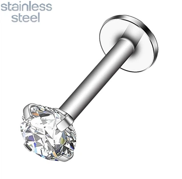 Серьга лабрет из стали Spikes LSI037-16083-C для пирсинга губ, носа, уха (Цвет камня: Прозрачный, 8мм)
