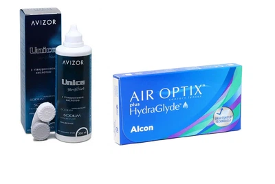 Комплект Avizor Unica Sensitive розчин 350 мл + Air Optix Контактні Лінзи 3 штуки