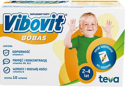 Дієтична добавка Teva Vibovit Bobas для дітей 2- 4 років зі смаком ванілі 44 пакетики (5900004074227)