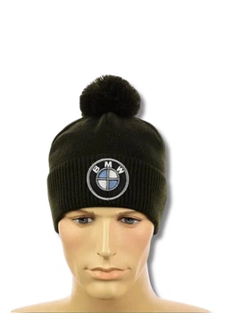 Зимняя шапка с помпоном БМВ (BMW) (one-size) Хаки