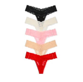 Набір трусиків слипи Victoria's Secret 5-Pack In Lace Thong Panties Mix XL