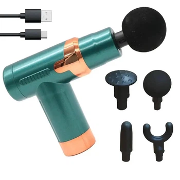 Ручной массажер для тела Fascial Gun JY-760 аккумуляторный с 4 насадками Зелёный 9507