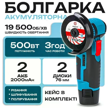 Аккумуляторная мини-болгарка 12В W-153-7 с кейсом и двумя аккумуляторами 10011