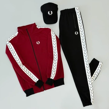 Мужской демисезонный спортивный костюм 3в1 Fred Perry S черно-красный (FP0006)