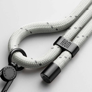 Универсальный ремешок-шнурок для смартфона, Rope, Black GlowWhite, нейлоновый, прочный, регулируемый по длине, с держателем для чехлов с вырезом для зарядки, кросбоди, подходит для ношения на шее и через плечо, ArmorStandart (ARM86565)