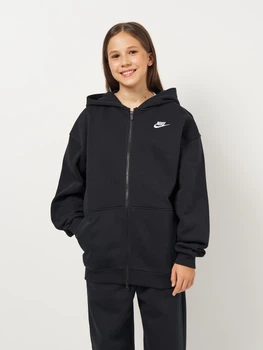 Дитяча тепла толстовка на флісі з капюшоном для дівчинки Nike FD2931-010 S 128-137 см Black/White (196607237052)