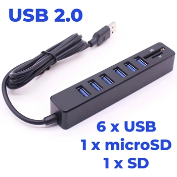USB хаб (6 x USB, 1 x microSD/TF, 1 x SD/SDHC/SDXC). Длина шнура 90 см.