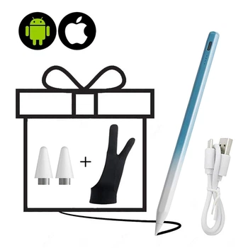 Стилус универсальный для планшета и телефона iOS/Android iPhone/Xiaomi/Samsung/Huawei iPad/Honor Pad +2Наконечника +Перчатка Gradient Blue