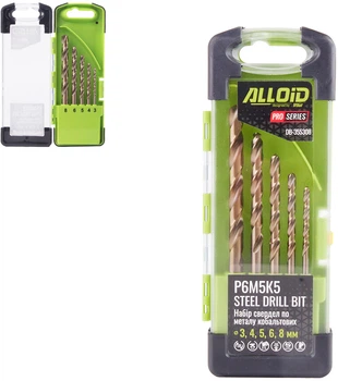 Набор сверл по металлу Alloid Pro кобальтовые 3-8 мм 5 шт Р6М5К5 (DB-355308)