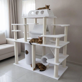 Эксклюзивный игровой кошачий комплекс Кардинал2 в хб канате для котов и кошек всех пород 230х200х100см белый