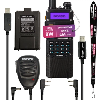 Комплект Рация Baofeng UV-5R MK5, 8 Вт, + батарея 3800 мАч +Тангента + Гарнитура + Кабель для зарядки + Кабель для программирования + Ремешок на шею