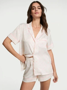 Піжама Сатинова (сорочка + шорти) Victoria's Secret Glazed Satin Short Pajama Set XS Білий (27058037)