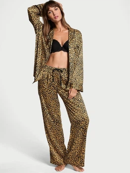 Піжама Сатинова (сорочка + штани) Victoria's Secret Glazed Satin Long Pajama Set S Regular Леопард (2681210D)