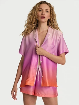Піжама Сатинова (сорочка + шорти) Victoria's Secret Glazed Satin Ombré Short Pajama Set L Різнокольоровиий (2681251D)