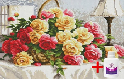 Набір алмазної мозаїки на підрамнику ColorArt Троянди в кошику 40х70 SSP814 + Подарунок лак для покриття